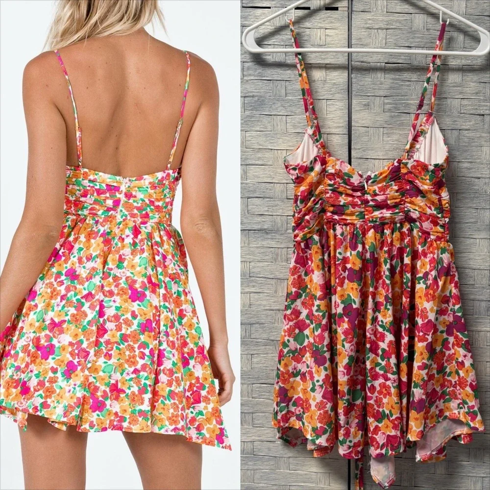Princess Polly Barrett Mini Dress Multi Womens 2 Floral Ruched‎ Lower Impact - Picture 3 of 6